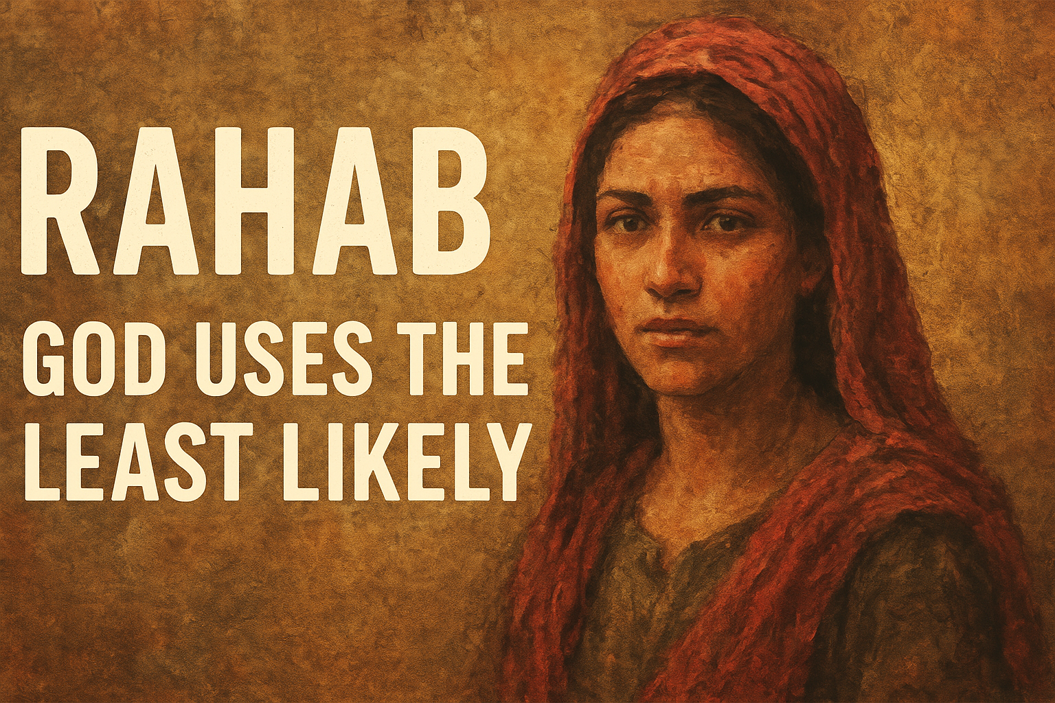 Rahab and the Scarlet Cord — God Uses the Least Likely Illustration of Rahab placing a scarlet cord outside her window in Jericho, symbolizing faith and redemption through Christ.