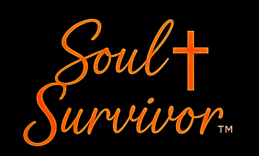 Soul Survivor™ logo with glowing orange script text and Christian cross, representing faith, deliverance, addiction recovery, and spiritual transformation brand identity.